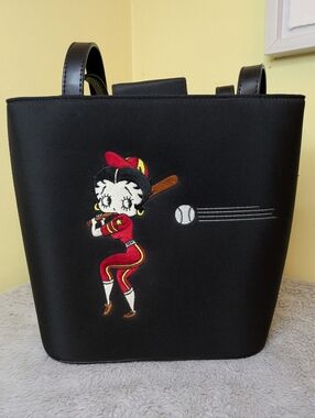 Betty Boop Black Embroidered Baseball Tote Bag